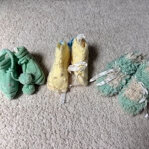 Lot of 3 Vintage Handmade Knitted Crochet Baby Booties